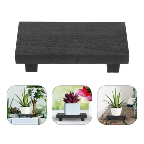 QIFULL Black Wooden Farmhouse Plant Stand and Soap Holder Versatile Display Tray for Home
