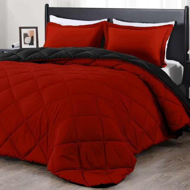 Set de edredón downluxe rojo y negro Queen de 3 piezas