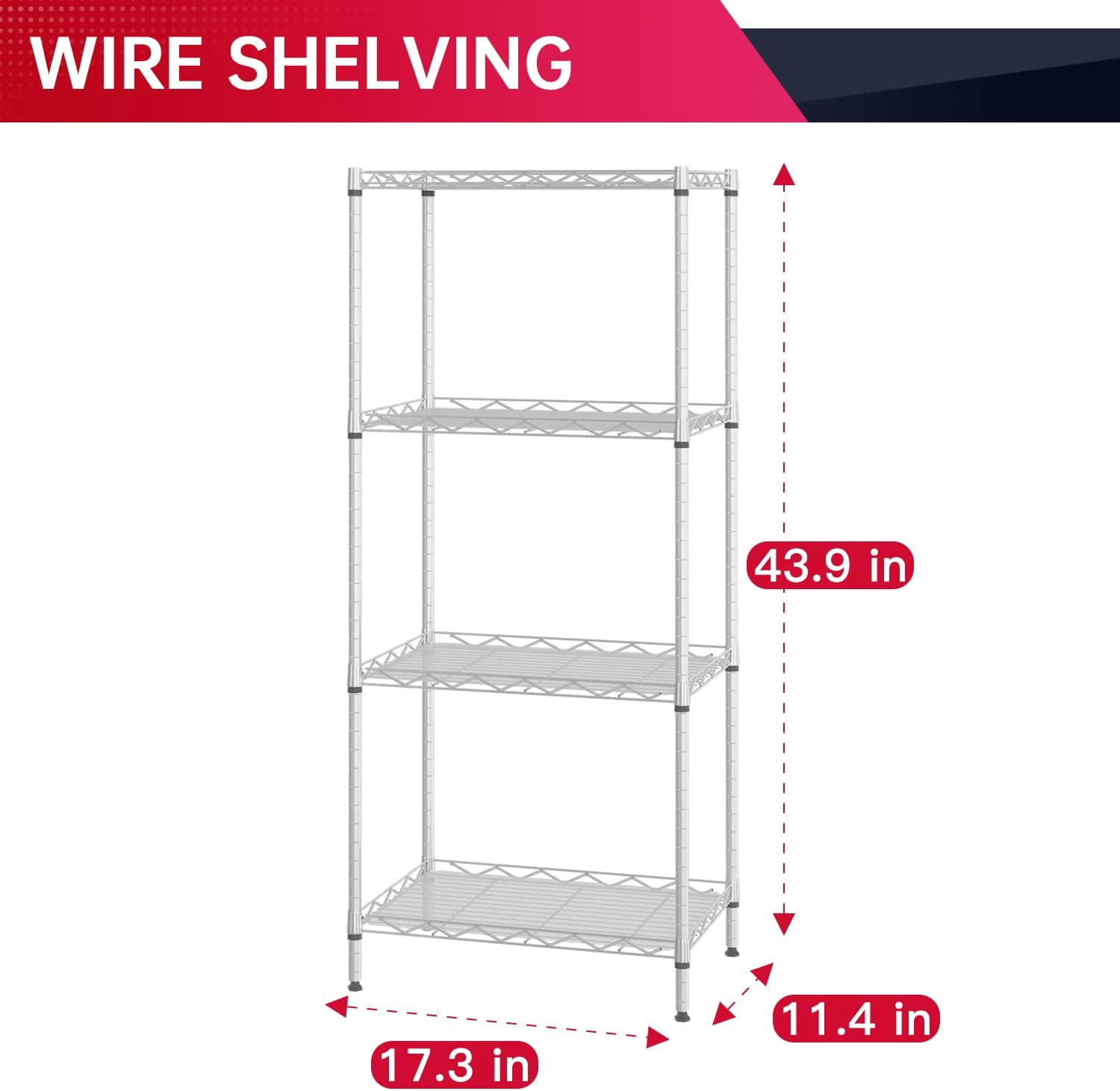 BestOffice 4 Tier Layer Storage Shelves Wire Metal Shelf for Laundry Bathroom Kitchen Garage(18L x 12W x 44H),Chrome