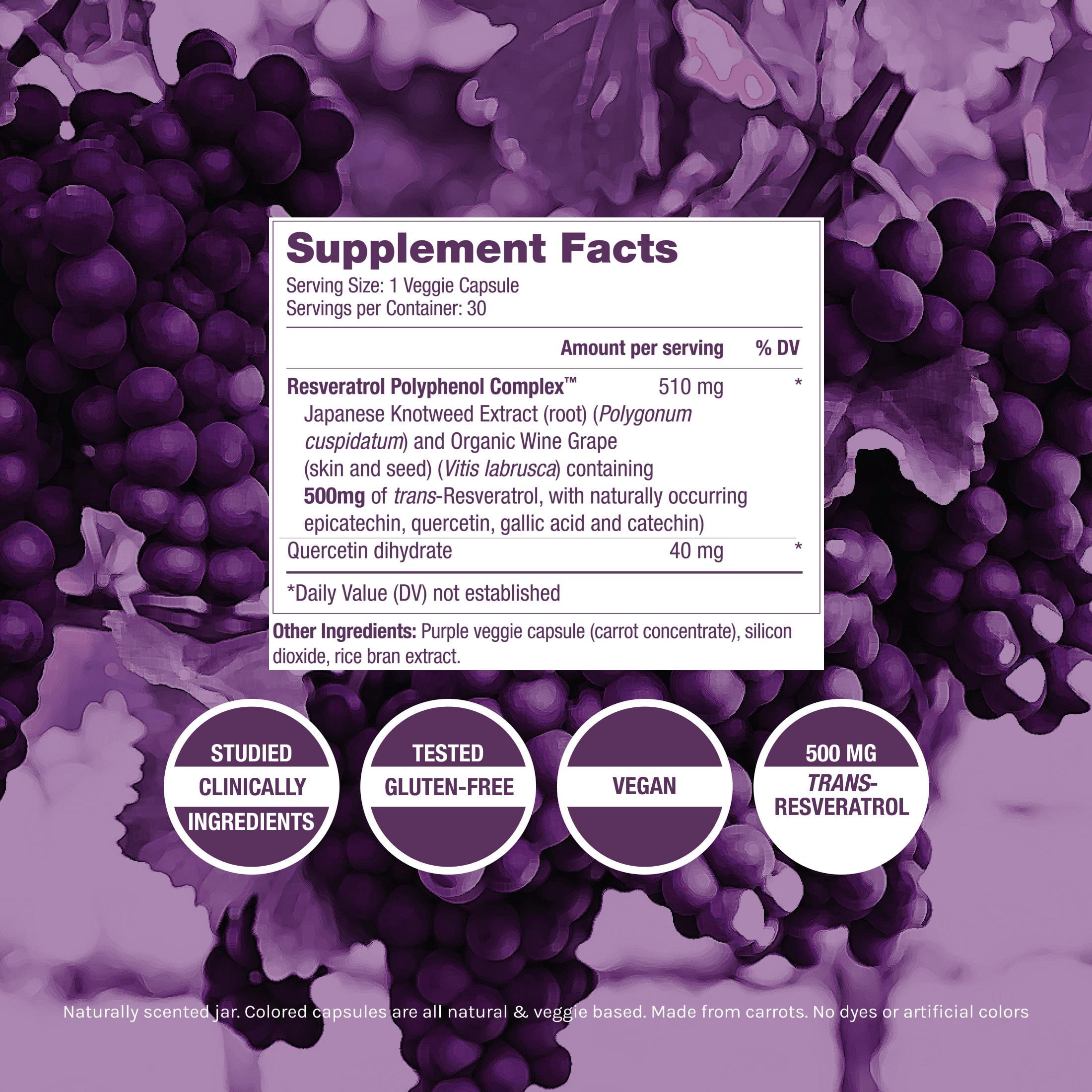 ResVitále Resveratrol 500 mg - Resveratrol Supplement for Men and Women - 30 Veggie Capsules