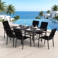 thumbnail image 4 of Gymax 7PCS Patio Dining Set for 6 Metal Table w/Umbrella Hole & 6 Stackable Armchairs Black, 4 of 10