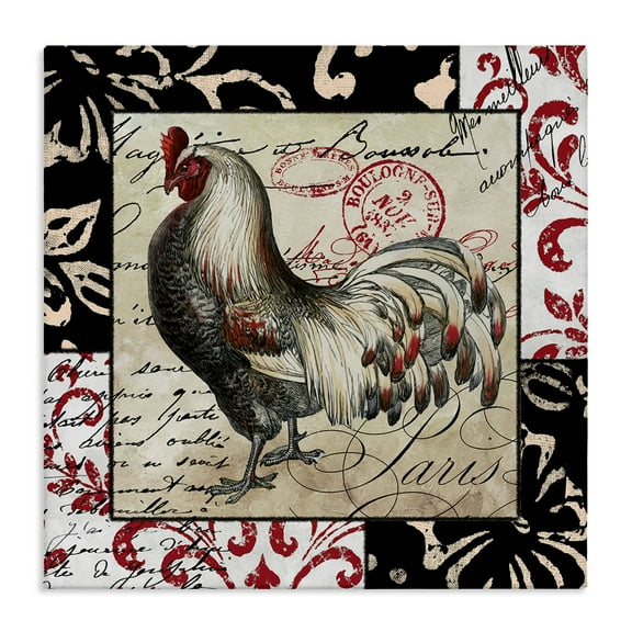 Stupell Industries Hen with Vintage Cursive Animals Painting Wrapped Canvas Art Print Wall Art, 17 x 17