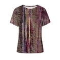 thumbnail image 4 of Hauts Tuniques pour Femmes Coupe Ample Chic Col Rond Manches Courtes Pli Régulier Blouse Imprimée T-shirt Hauts d'Été pour Femmes, 4 of 5