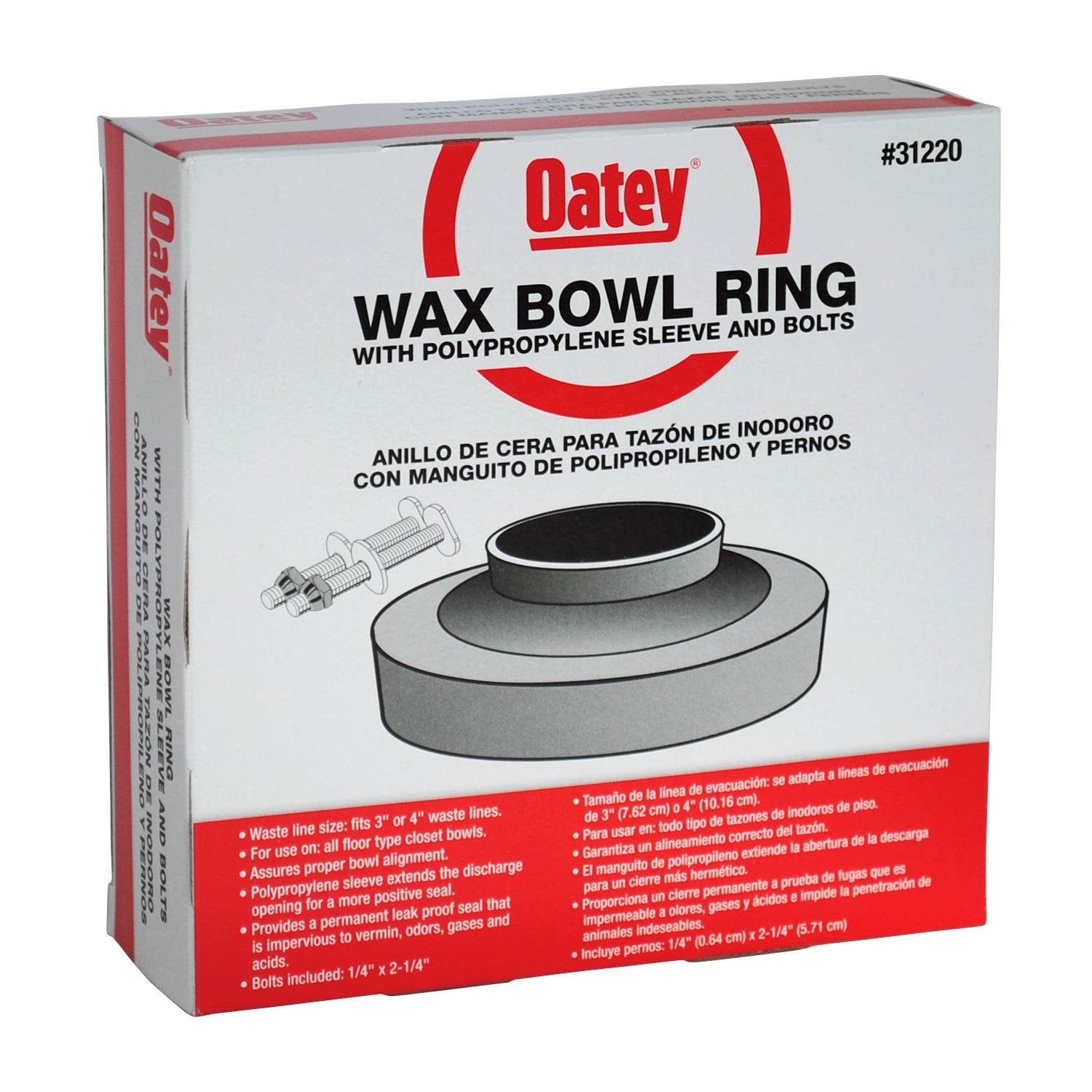 Oatey Leak-Proof Wax Bowl Ring with Polyethylene Sleeve and Bolts