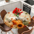 thumbnail image 2 of Round Table Cover 45-54 Inch Fall Thanksgiving Waterproof Reusable Table Cloth Round Fitted Vinyl Tablecloth with Elastic Edged for Parties Outdoors, Orange Green Pumpkin Maple Leaf Beige, 2 of 9