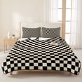 thumbnail image 3 of Black Beige Checkered Twin Size Quilt Set Lightweight Bedspread Coverlet Set, Abstract Minimalist Plaid Quilted Bedding Cover with 2 Pillow Shams for All Season Layering 68"x86", 3 of 7