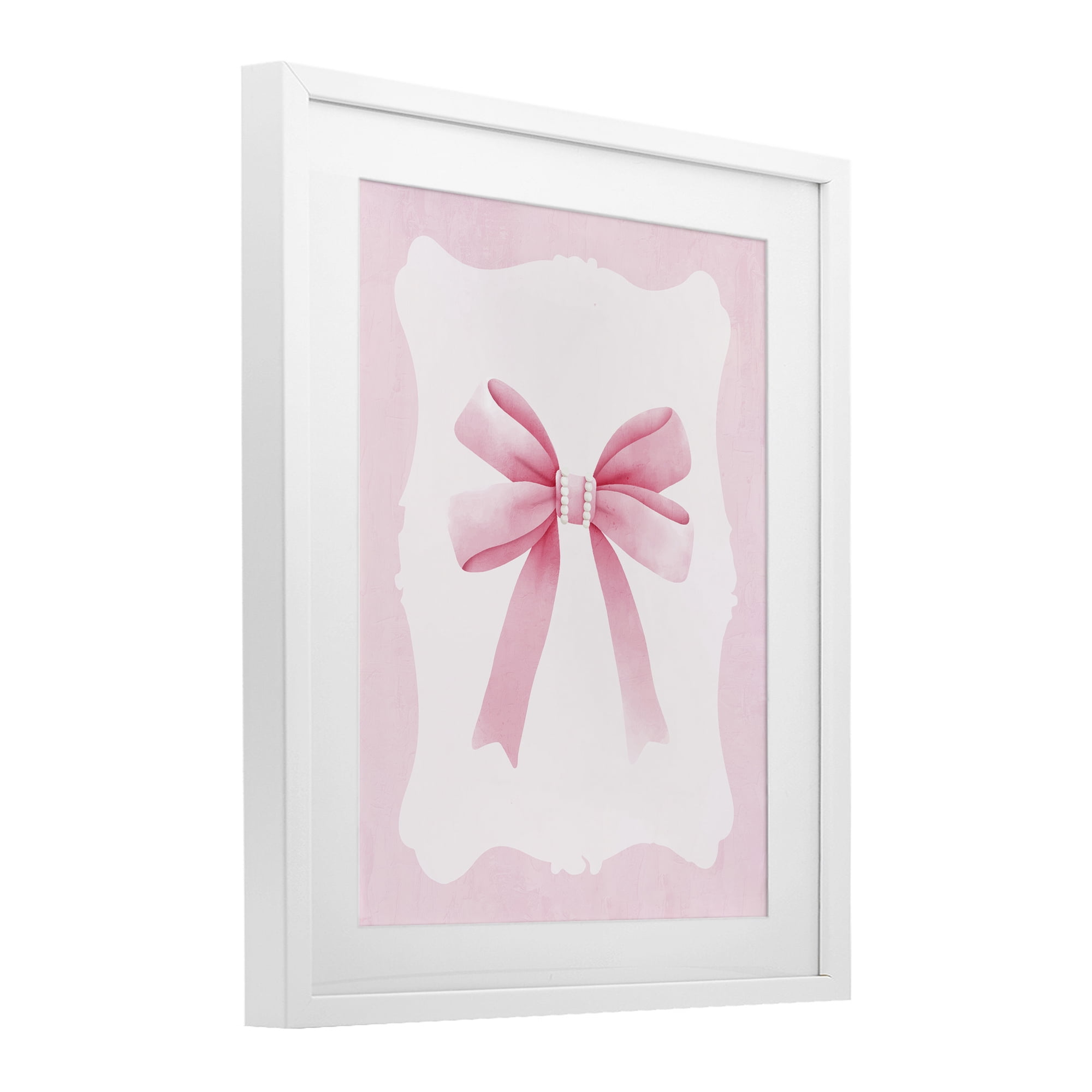 Stupell Industries Feminine Bow with Pearls White Framed Print Under Glass, design by Kim Allen