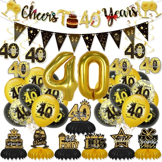 Set de fiesta de cumpleaños para 40 aniversario con globos y pancarta