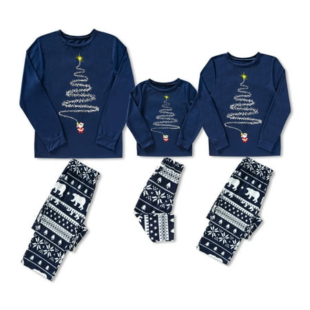 

GRNSHTS Family Matching Christmas Pajamas Set Holiday Printed Sleepwear Xmas PJS Set for Couples and Kids (Navy Blue Kid 2T)