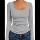 thumbnail image 1 of Camisas de Larga para Mujer, Blusas de Cuello Cuadrado, Blusas Básicas de Punto Acanalado, Conjuntos de Otoño, Ropa de Moda Gris XXXL, 1 of 8