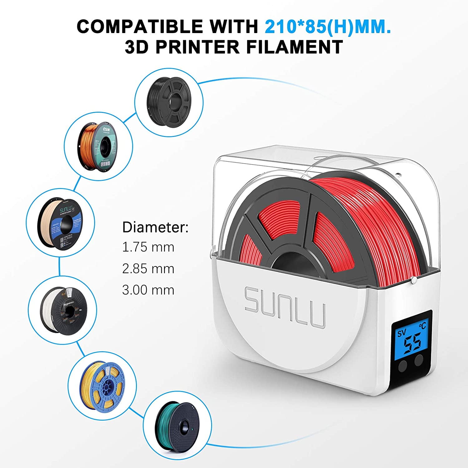 SUNLU Filament Dryer Dox Upgrade S2 Keeping Filament Dry Holder S2  FilaDryer 360° Surround Heating