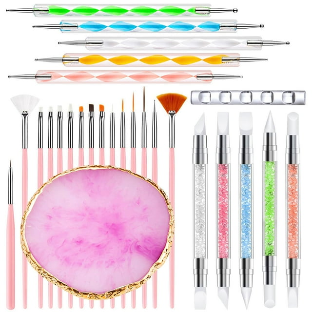 Juego de herramientas para uñas DIYCICO, 27 piezas: pincel, paleta, bolígrafo, kit