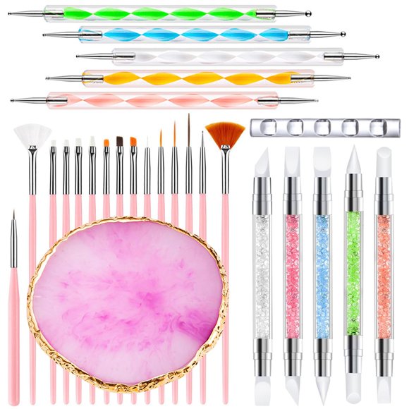 Juego de herramientas para uñas DIYCICO, 27 piezas: pincel, paleta, bolígrafo, kit