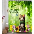thumbnail image 3 of Spring Shower Curtain for Bathroom, Hellow Spring Cat Butterfly Floral Shower Curtain Set, Green Leaves Easter Fabric Shower Curtain Restroom Bathtub Decor Accessories with Hooks 72X 84 inch, 3 of 5
