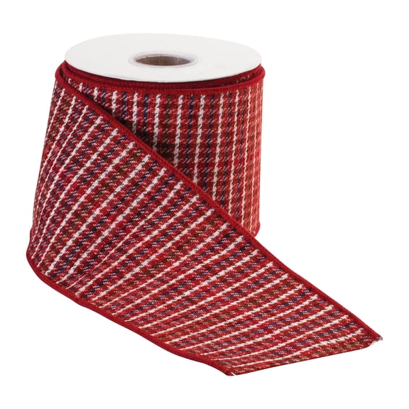 Melrose Striped Christmas Wired Craft Ribbon - 4" x 10 Yards - Red and White