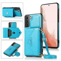 SaniMore for Samsung Galaxy S23 6.1" 2023 Case with Back Folding Card Pocket Kickstand Detachable Adjustable Crossbody Shoulder Strap PU Leather Shockproof Slim Wallet Case, Blue