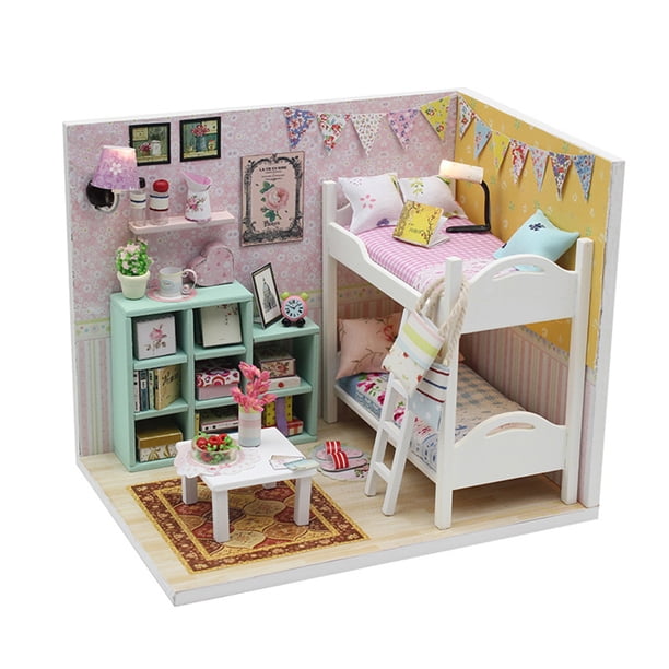 Casa de muñecas en miniatura Casa de muñecas de madera DIY con muebles Juguete para niños