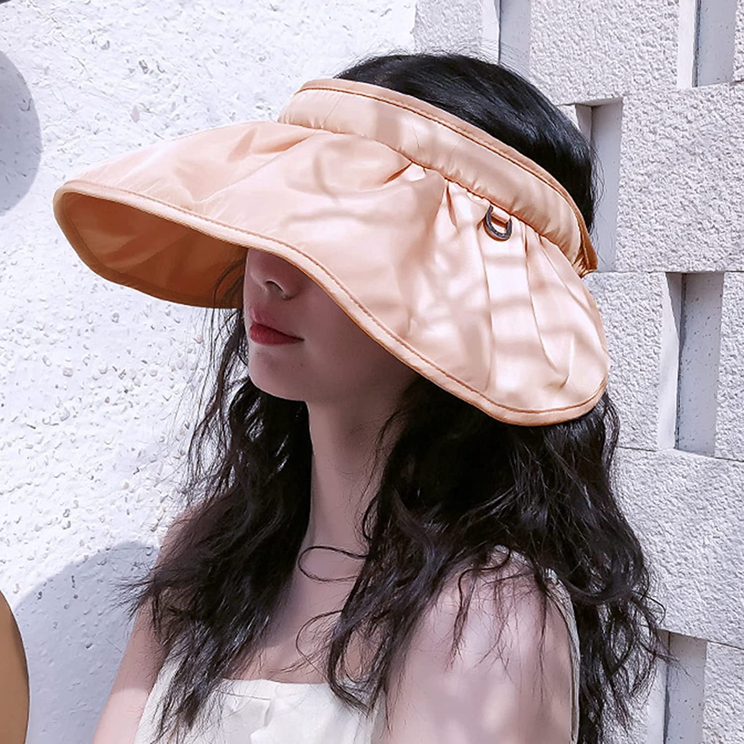 Womens UV Protection Hats Sun Visor for Girls Foldable Large Brim UPF Beach Ponytail Fishing Cap 