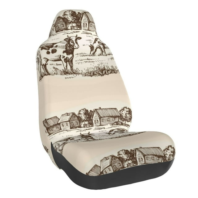 Wukai Cows On The Farm Full Set Car Seat Covers with Soft Padding Universal Auto Front Seats Protector and Cushion Mat