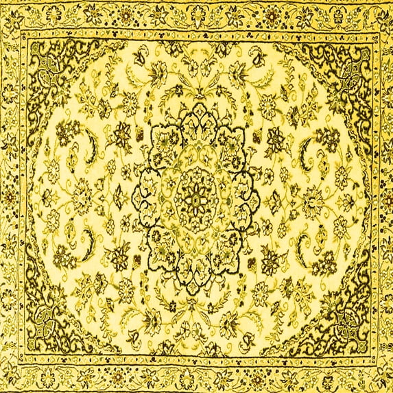 Ahgly Company Indoor Square Medallion Yellow Traditional Area Rugs, 7' Square