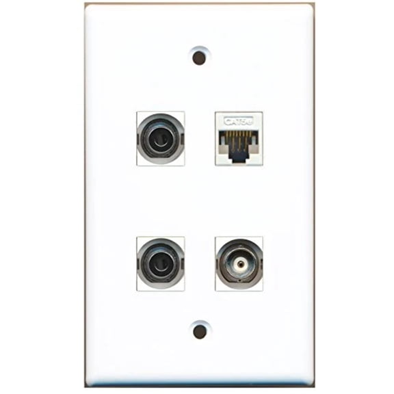RiteAV - 2 Port 3.5mm 1 Port BNC 1 Port Cat5e Ethernet White Wall Plate