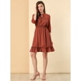 thumbnail image 3 of Vestido Corto De Gasa Con Dobladillo Con Volantes Y Manga 3/4 Allegra K Caramelo L, 3 of 6
