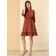 thumbnail image 3 of Vestido Corto De Gasa Con Dobladillo Con Volantes Y Manga 3/4 Allegra K Caramelo L, 3 of 6