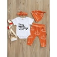 thumbnail image 2 of Toddler Baby Clothes Set Letter Print Rompers Sun Printed Pants with Beanie  Headband, 2 of 9
