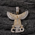 thumbnail image 2 of 14K Gold Over Finish Simulated Diamond Iced out Bling Custom Flying Wings Eagle CEO Charm Pendant Necklace, Gift for him, Free Rope Chain, 2 of 5