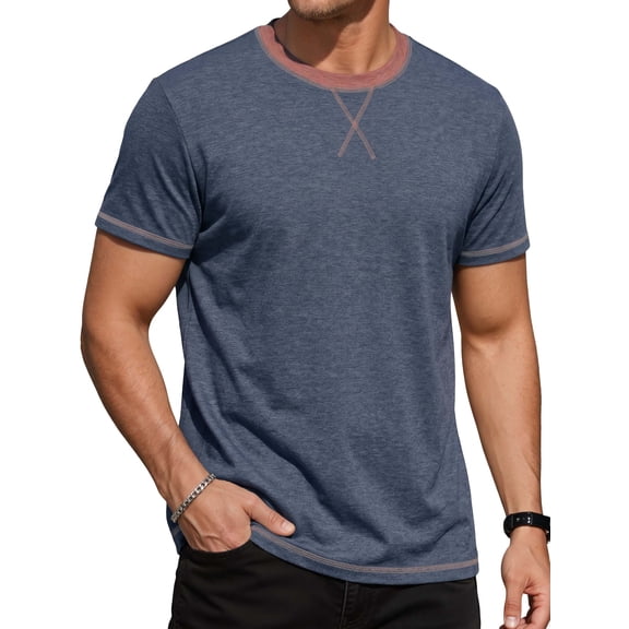 RICHCOIN Mens T Shirt Short Sleeve Crewneck Casual Color Block Summer Tops