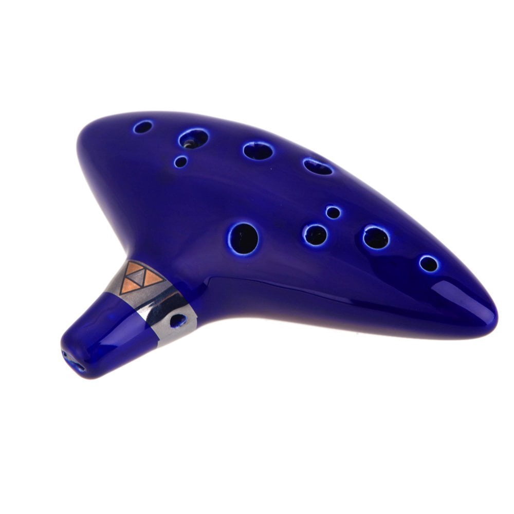 12 Hole C Ceramic Ocarina Flute Musical Instrument with Song Book (Neck Strap Cord with Random Color)- Blue