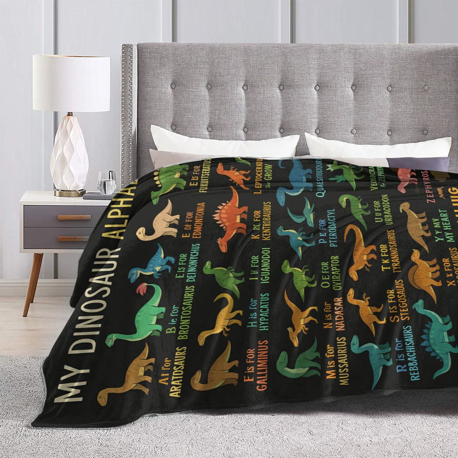 Dinosaur Blanket for Boys, Dinosaur Gifts for Son Grandson Nephew, Dinosaurs Birthday Decorations, Personalized Dinosaurs Alphabet Blanket, Thanksgiving Gifts 60x50