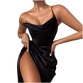 thumbnail image 3 of QUNYINEY Sleeveless Cocktail Party Dresses for Women Bodycon Black Satin Midi Dresses Ruched V-Neck Slim Fit with Slit Slip Dress, 3 of 5