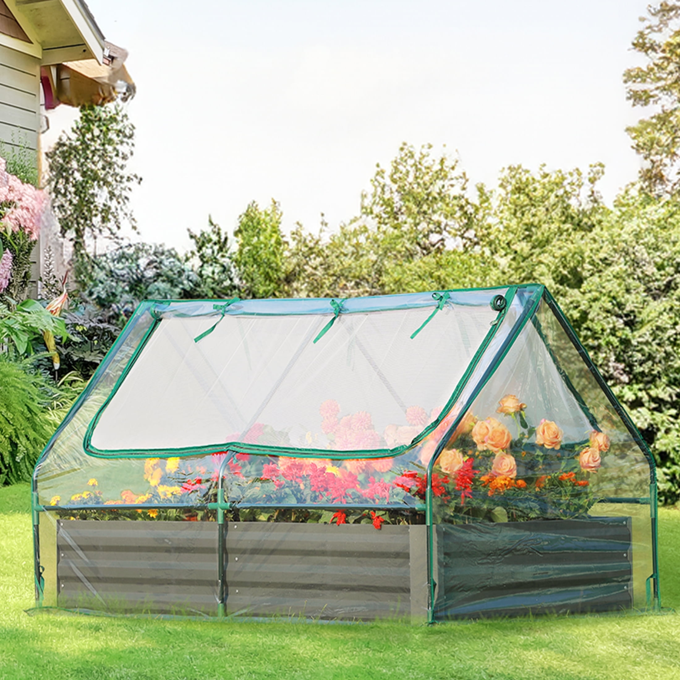 Best Choice Products 4x2x2ft Outdoor Raised Metal Oval Garden Bed Planter Box for Vegetables Flowers Sage Green