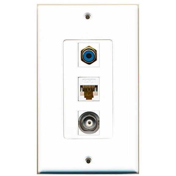 RiteAV - 1 Port RCA Blue and 1 Port BNC and 1 Port Cat6 Ethernet White Decorative Wall Plate Decorative