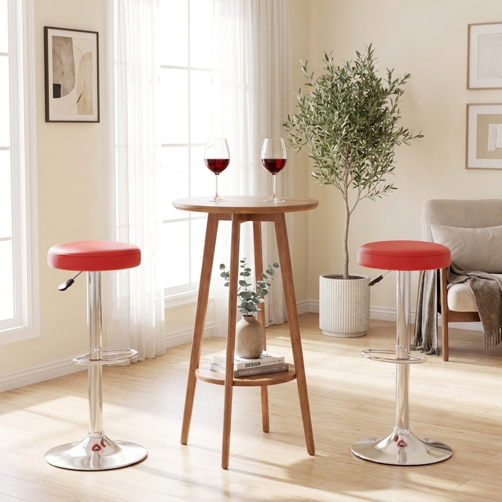 Furnibear Set of 2 Height-adjustable Swivel Bar Stool with 360° Swivel bar stool for Kitchen Island Counter Bar Pub Dining Home, Red