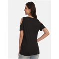 thumbnail image 2 of Womens Summer Shirts Short Sleeve V Neck Criss Cross Cold Shoulder Tops Blouse, 2 of 4