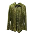 thumbnail image 4 of DuoJiaJ Womens Sequins Long Sleeve Collared Shirt Button Down Open Front Shirt Loose Blouses Shirst Tops Green XL, 4 of 4