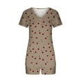 thumbnail image 6 of FRSASU Women Pajamas Set 2 Piece Cute Cherry Print Short Sleeve V Neck Top with Shorts Set Sleepwear with Pocket Khaki M(M), 6 of 8