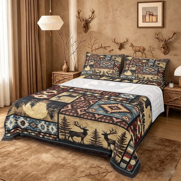 meiyoeat Southwestern Bear Deer Queen Sheets,Bohemian Exotic Style Aztec Geometric Queen Sheet Sets For Boys Kids,4-Piece