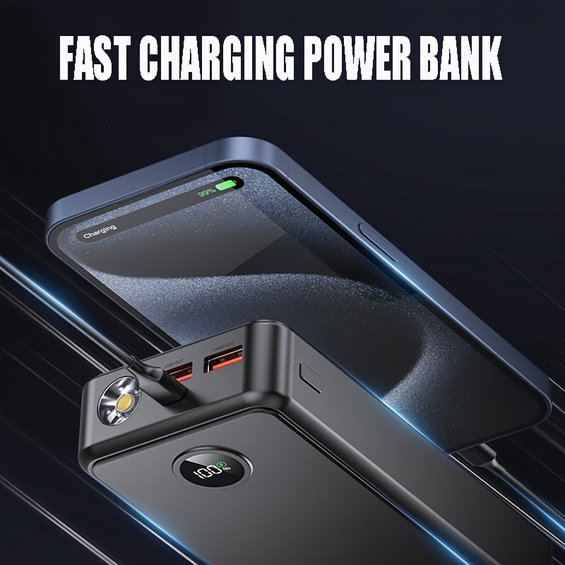 Travel Essential Portable 20000mAh Power Bank With 4 Built-in Cables,Travel Essential Portable Charger,22.5W Fast Charging Battery Charger,USB-C Input/Output, 6 Output 2 Input Cell Phone Battery Pack