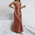thumbnail image 1 of Womens Fashion Satin Spaghetti Strap Maxi Dress V Neck Sleeveless Side Slit Flowy Long Dresses Elegant Silky Cocktail Party Evening Gown for Summer, Size S-2XL, 1 of 3