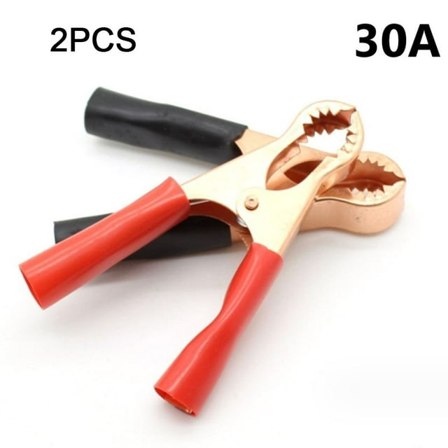 Clip Crocodile 30A Clip de Batterie pour Voiture avec Connexion de Fil Ressort Clip 2 Pcs