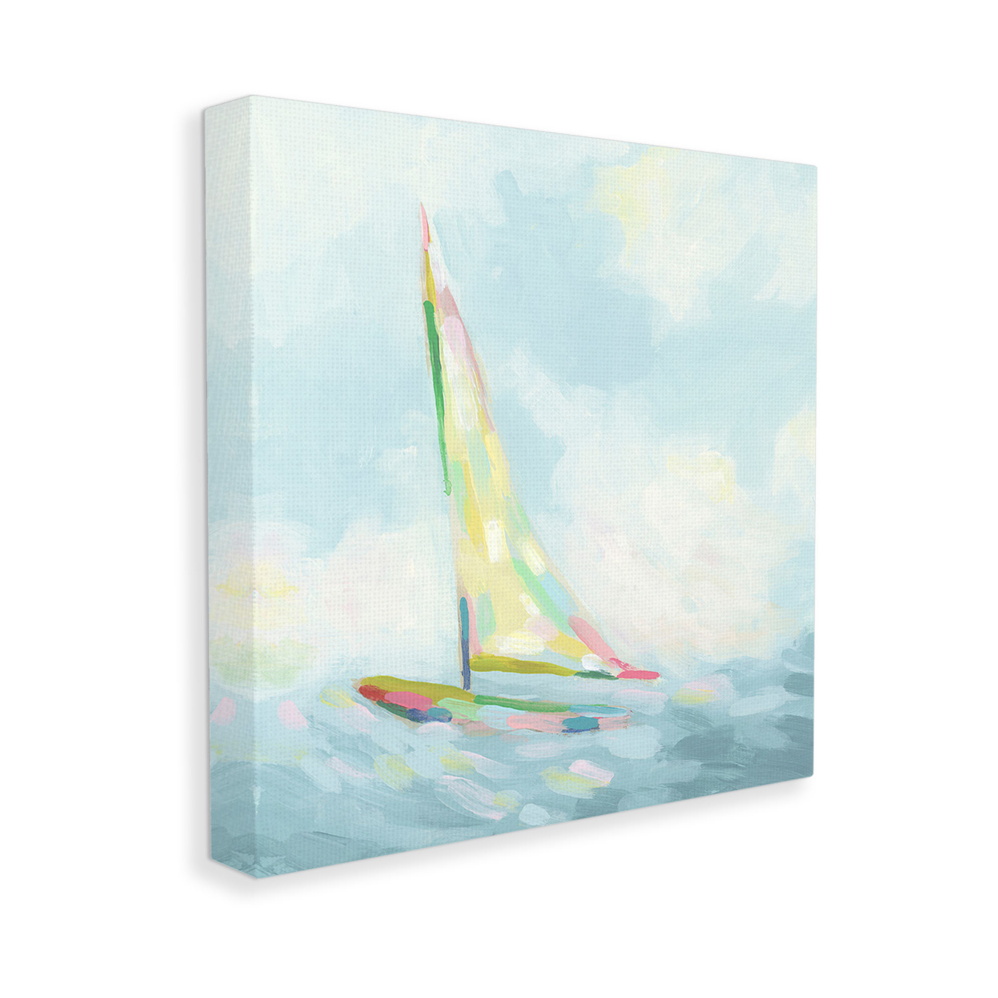 Stupell Industries Modern Hue Sailboat Nature Painting Gallery Wrapped Canvas Art Print Wall Art, 17 x 17