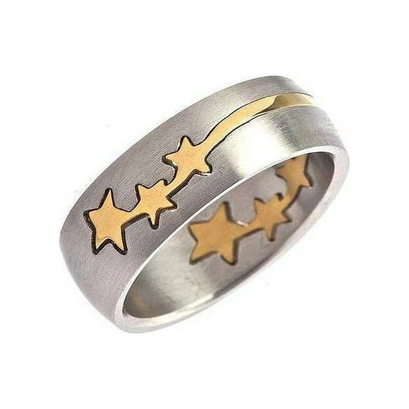 Gold Plated Stars Puzzle Ring Inserted into a Stainless Steel 8mm