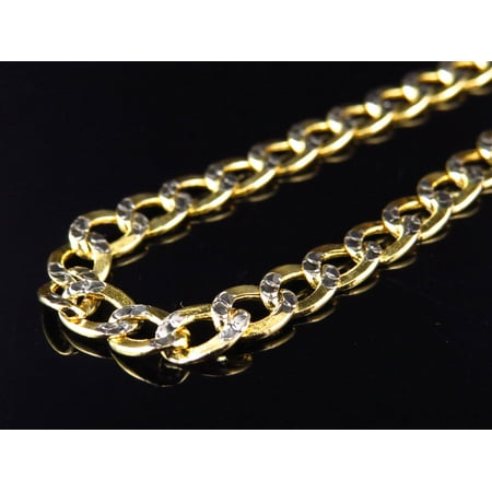 1/10th 10K Yellow Gold Diamond Cut Hollow Curb Cuban Chain (5mm)  - Length Necklace (Best Length For Men's Necklace)