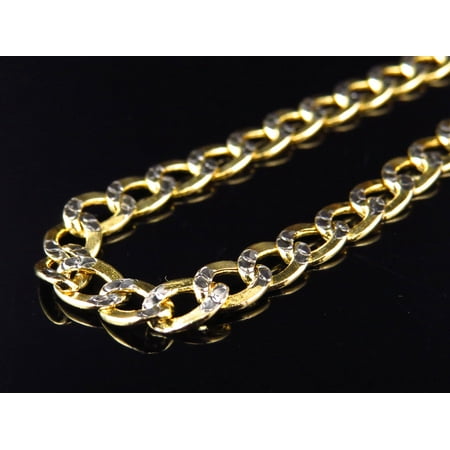 Yellow Gold Curb Chain - 1/10th 10K Yellow Gold Diamond Cut Hollow Curb Cuban Chain (5mm) - Length Necklace 20