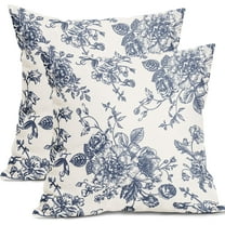 Vintage Floral Pillow Covers 18x18 Inch Set of 2 Navy Blue and Cream Floral Throw Pillow Covers Chinoiserie Flower Pillowcases Farmhouse Cotton Linen Cushion Covers for Couch Bed Sofa Chair Home Decor