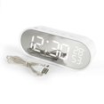 thumbnail image 3 of Reloj despertador digital, relojes electrónicos con espejo LED con pantalla grande, puertos de carga USB duales, brillo ajustable, para dormitorio, oficina en casa, blanco, 3 of 5
