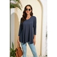 thumbnail image 3 of ENMAIN Womens Tunic Tops V Neck 3/4 Sleeve Blouse Casual Navy Blue Shirt Irregular Hem Flowy Tunic XL, 3 of 8